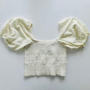 Peixoto Size S Cream Puff Sleeve Crop Top Eyelet Cotton Beach Summer Festival